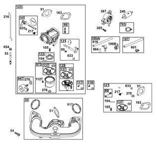 Carburetor And Fuel Supply Group Diagram and Parts List for 44C877-0001-B5 400000 - 699999 Briggs and Stratton Engine